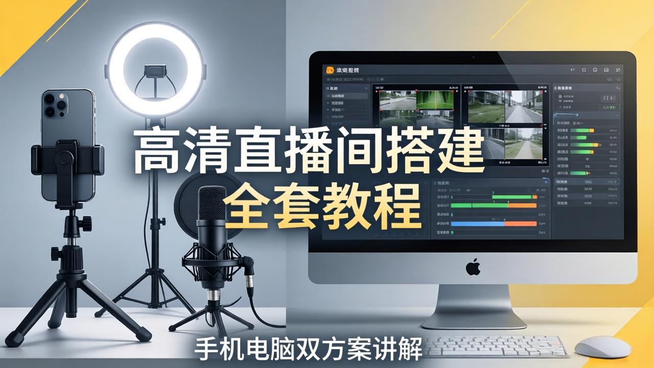 高清直播间搭建全套教程，手机电脑双方案讲解，设备选型调试多机位实操教学-龙部落