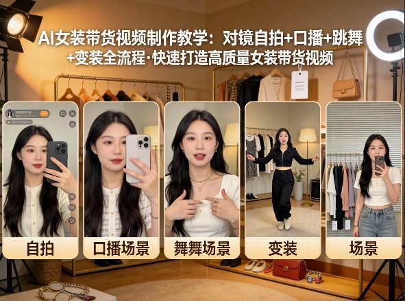 AI女装带货视频制作教学，对镜自拍、口播、跳舞、变装全流程，快速打造高质量女装带货视频-龙部落