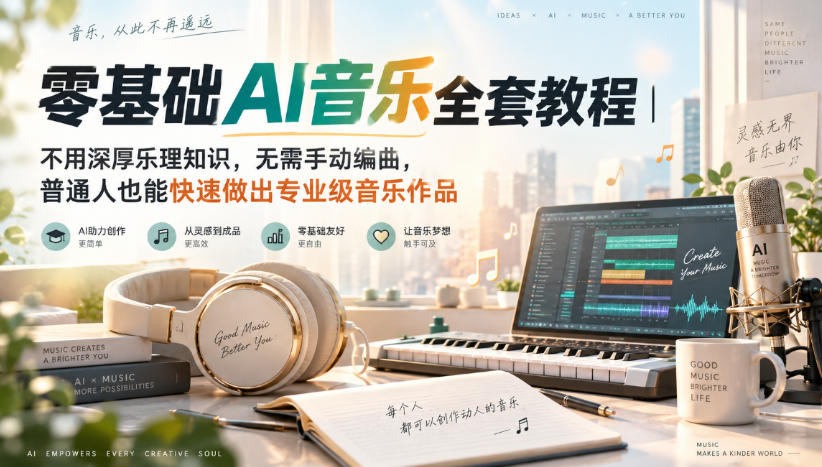 零基础AI音乐全套教程|不用深厚乐理知识,无需手动编曲,普通人也能快速做出专业级音乐作品-龙部落
