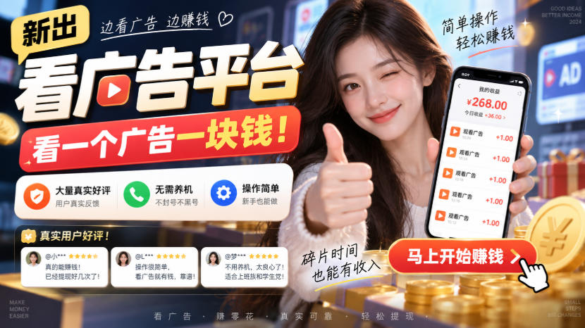 新出看广告平台,看一个广告一块钱,大量真实好评!无需养机、不会黑号,操作简单【揭秘】-龙部落