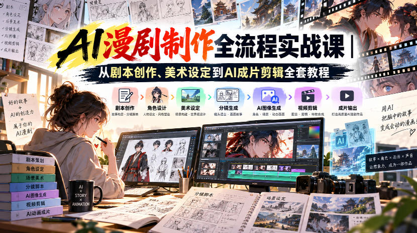 AI漫剧制作全流程实战课|从剧本创作、美术设定到AI成片剪辑全套教程-龙部落