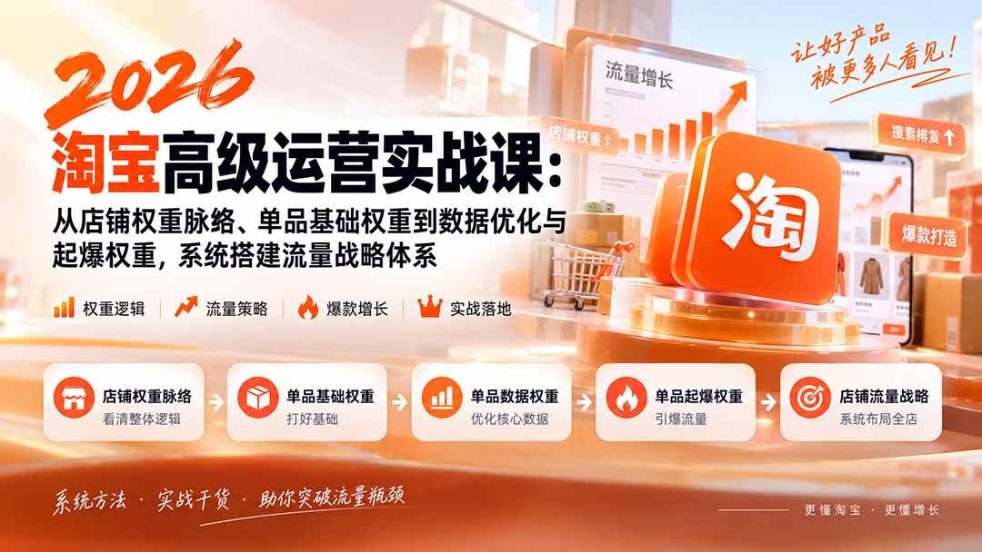 (20409期)2026淘宝高级运营实战课:从店铺权重脉络、单品基础权重到数据优化与起爆权重,系统搭建流量战略体系-龙部落