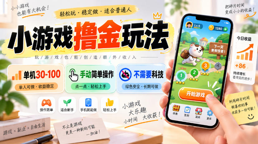 外面卖580全新的小游戏撸金玩法,单机30-100,手动简单操作,不需要科技(更新0918)