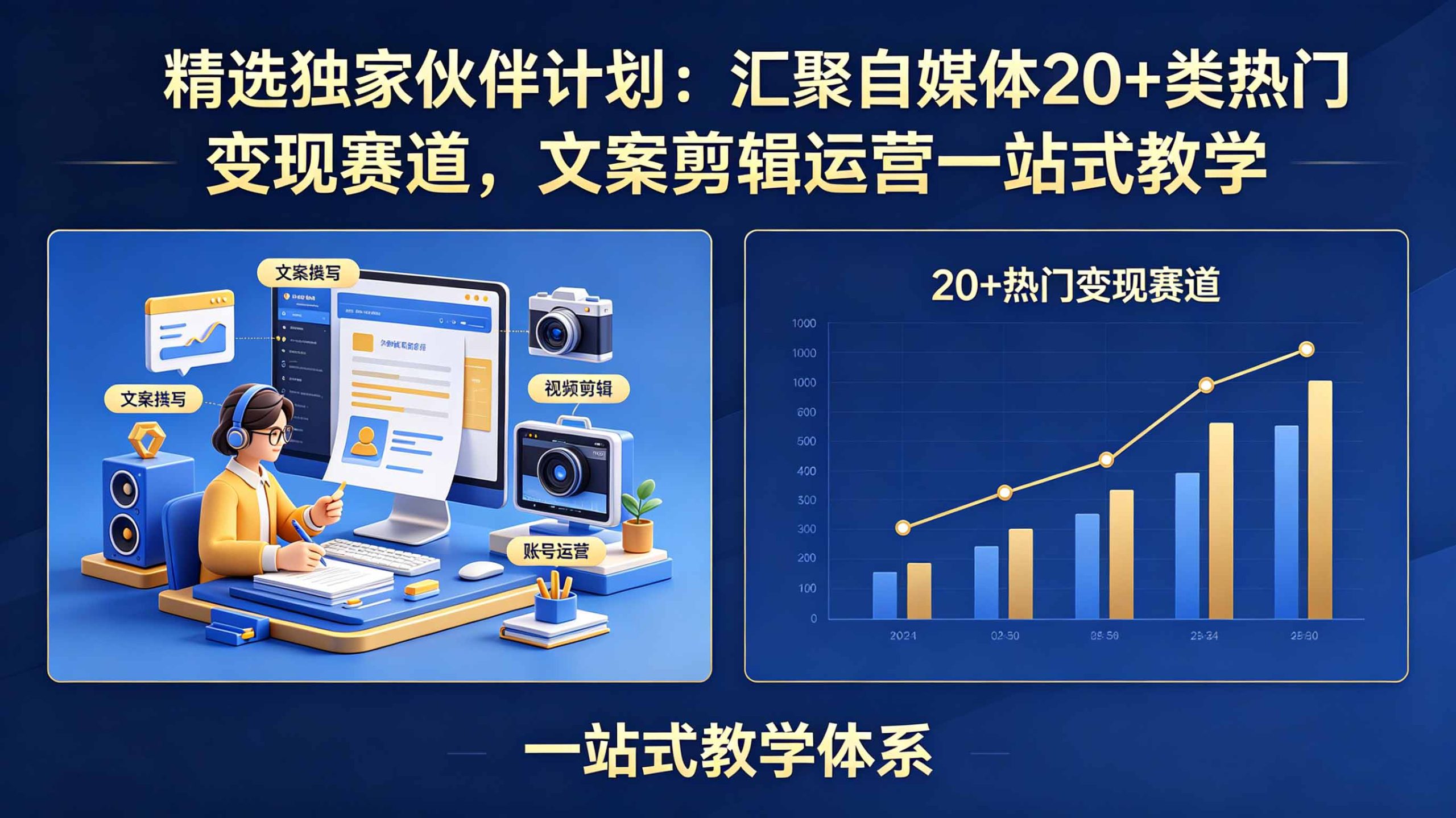 精选独家伙伴计划:汇聚自媒体20+类热门变现赛道,文案剪辑运营一站式教学-龙部落