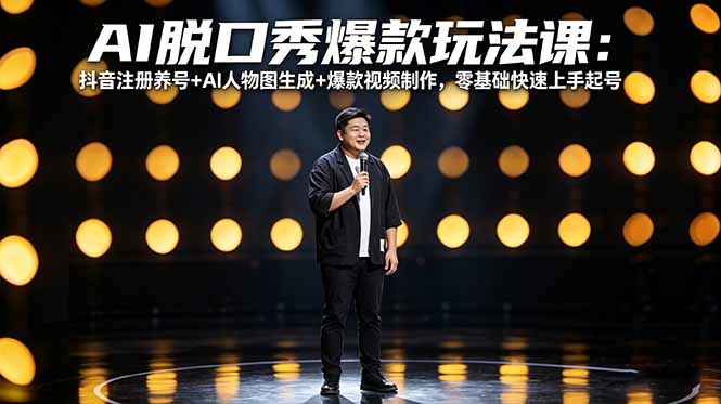 AI脱口秀爆款玩法课：抖音注册养号+AI人物图生成+爆款视频制作，零基础快速上手起号-龙部落