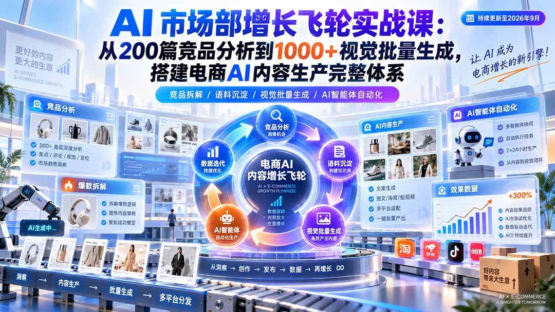 (20436期)AI 市场部增长飞轮实战课:从200篇竞品分析到1000+视觉批量生成,搭建电商AI内容生产完整体系-龙部落