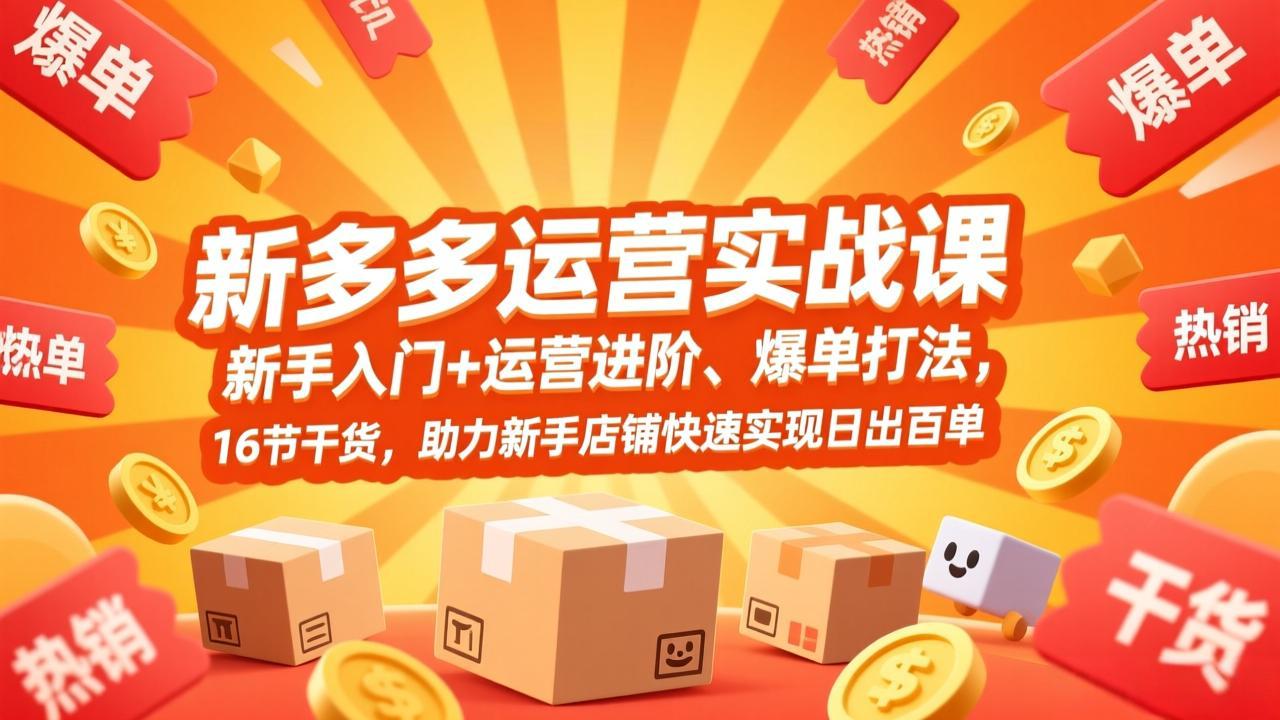 拼多多运营实战课，新手入门+运营进阶、爆单打法，16节干货，助力新手店铺快速实现日出百单-龙部落