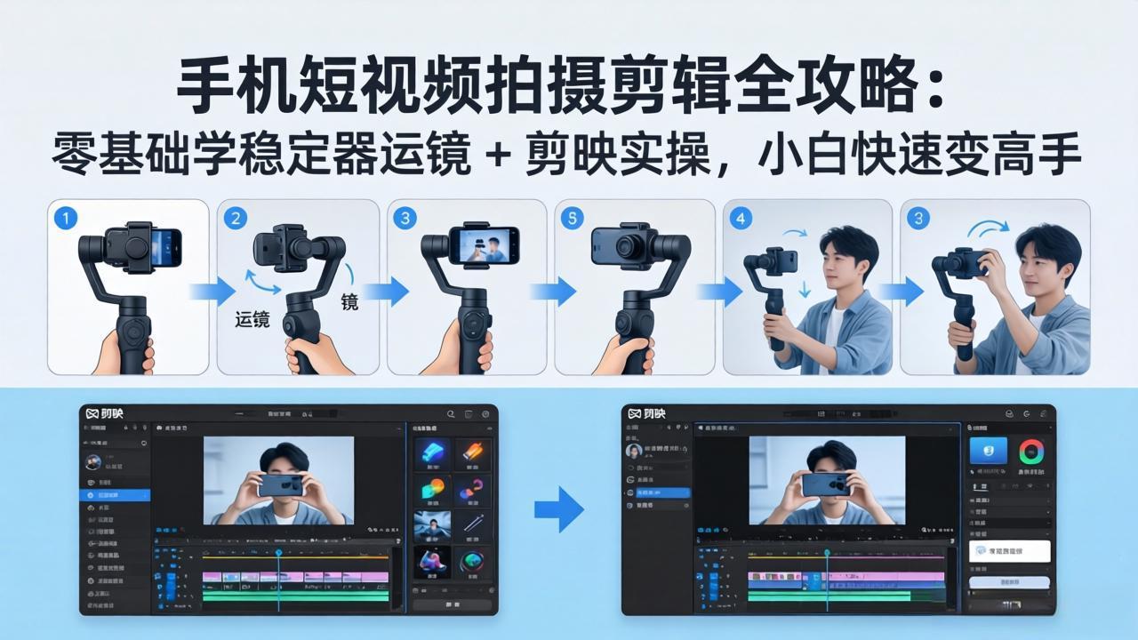 手机短视频拍摄剪辑全攻略：零基础学稳定器运镜 + 剪映实操，小白快速变高手-龙部落