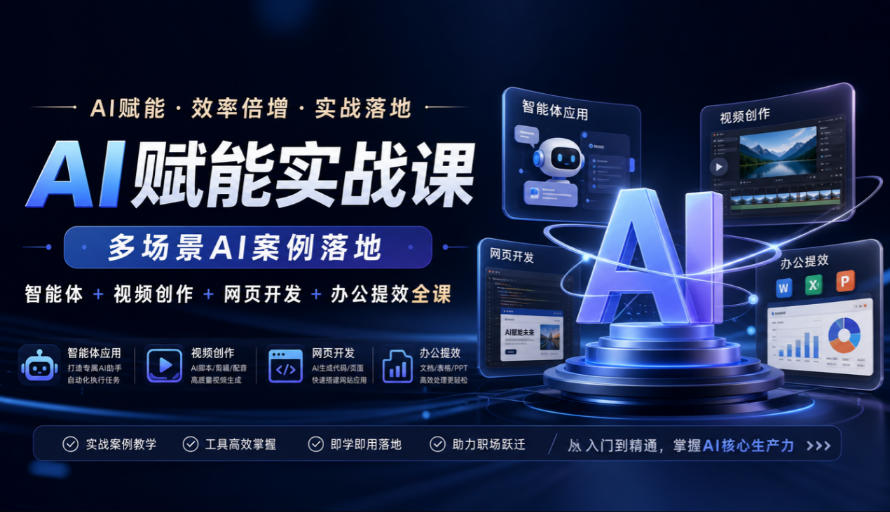AI赋能实战课，多场景AI案例落地，智能体+视频创作+网页开发+办公提效全课-龙部落