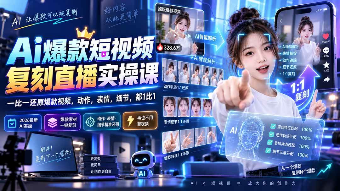 （20304期）最新Ai爆款短视频复刻直播实操课，一比一还原爆款视频，动作，表情，细节，都1比1-龙部落