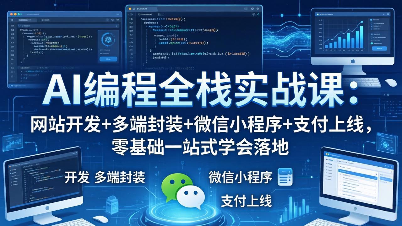 AI编程全栈实战课：网站开发+多端封装+微信小程序+支付上线，零基础一站式学会落地-龙部落