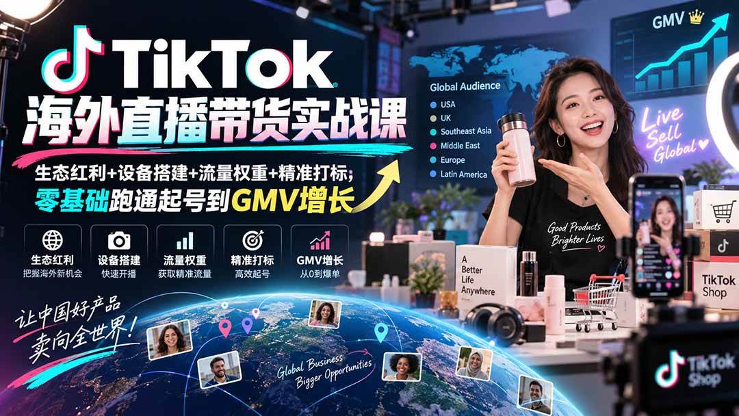 （20465期）TikTok海外直播带货实战课｜生态红利+设备搭建+流量权重+精准打标，零基础跑通起号到GMV增长-龙部落