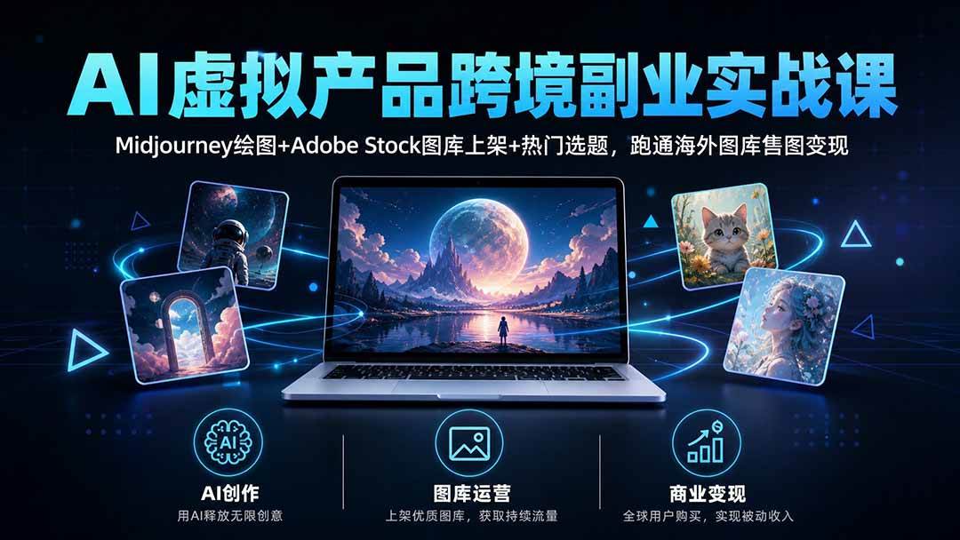 （20514期）AI虚拟产品跨境副业实战课｜Midjourney绘图+Adobe Stock图库上架+热门选题，跑通海外图库售图变现-龙部落