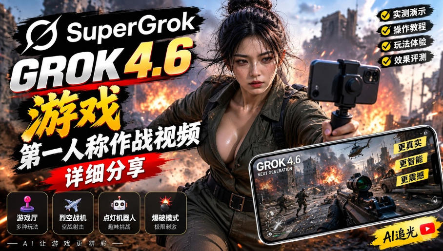 Grok 4.6也能做游戏？第一人称作战视频实测｜玩法详细讲解-龙部落