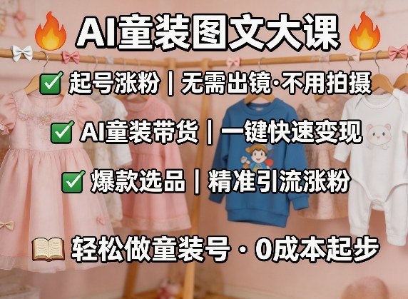 AI童装图文剪辑，某社群童装图文大课，起号涨粉、AI童装带货、爆款选品，无需出镜和拍摄-龙部落
