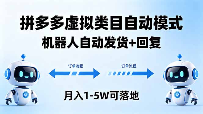 多多虚拟类目自动模式，机器人自动发货 + 回复，月入 1-5W 可落地-龙部落
