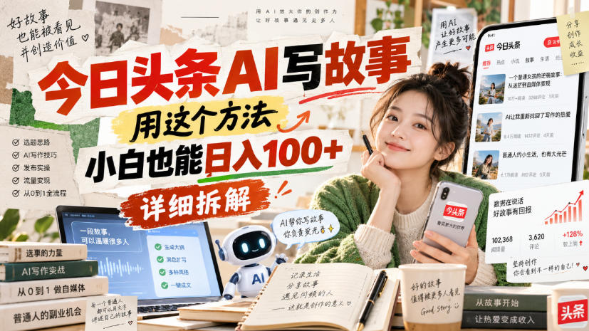 今日头条AI写故事，用这个方法，小白也能日入100+，详细拆解-龙部落