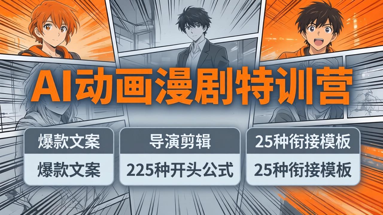 AI动画漫剧特训营：爆款文案+导演剪辑：225种开头公式+25种衔接模板，两小时剪电影级大片-龙部落