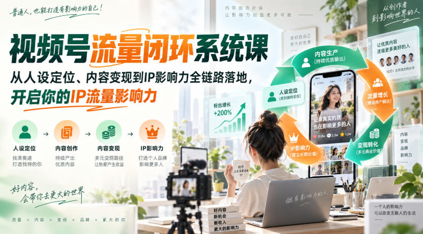 视频号流量闭环系统课,从人设定位、内容变现到IP影响力全链路落地,开启你的IP流量影响力-龙部落