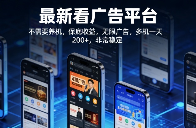 最新看广告平台，不需要养机，保底收益，无限广告，多机一天200+，非常稳定【揭秘】-龙部落
