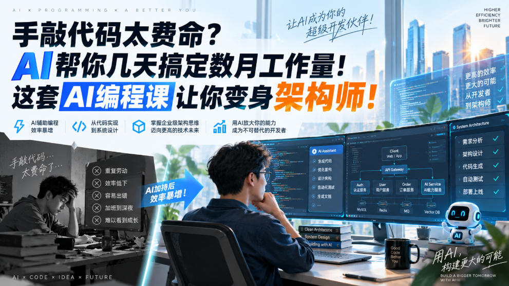 手敲代码太费命？AI帮你几天搞定数月工作量！这套AI编程课让你变身架构师！【原创双语字幕】-龙部落