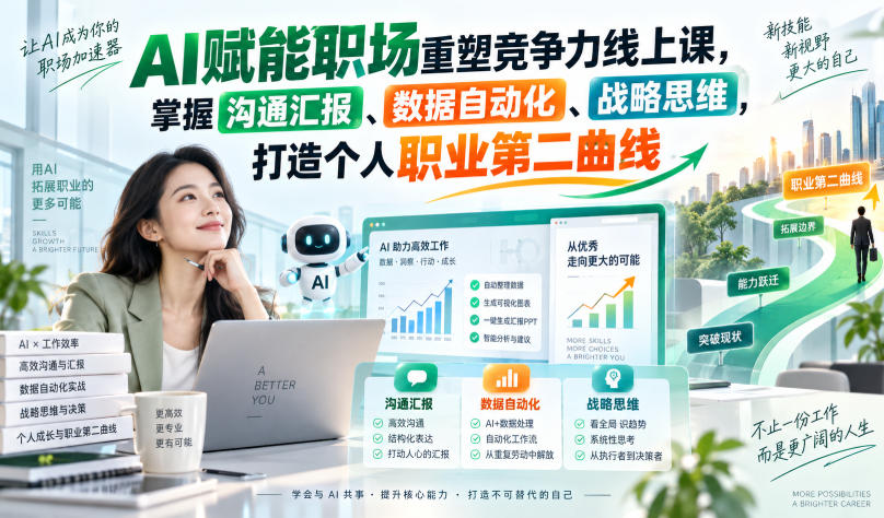 AI赋能职场重塑竞争力线上课,掌握沟通汇报、数据自动化、战略思维,打造个人职业第二曲线-龙部落