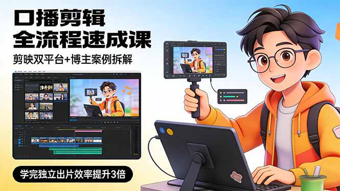 口播剪辑全流程速成课，剪映双平台+博主案例拆解，学完独立出片效率提升3倍-龙部落