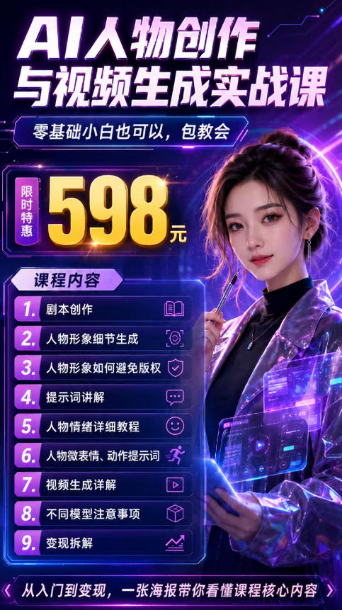 抖音5W粉丝博主的AI真人日系女孩制作教学，AI人物创作与视频生成实战课，新手也能快速起号涨粉变现-龙部落