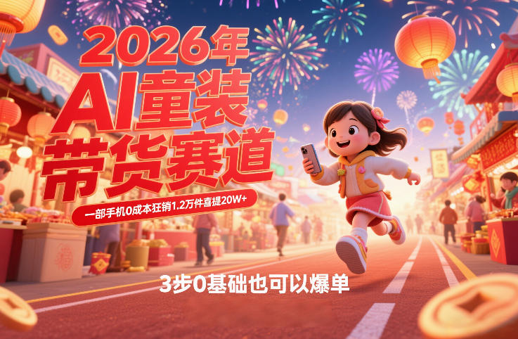AI童装新春带货赛道，一部手机0成本狂销1.2万件喜提20W+，3步0基础也可以爆单-龙部落
