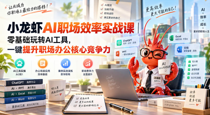 小龙虾AI职场效率实战课｜零基础玩转AI工具，一键提升职场办公核心竞争力-龙部落