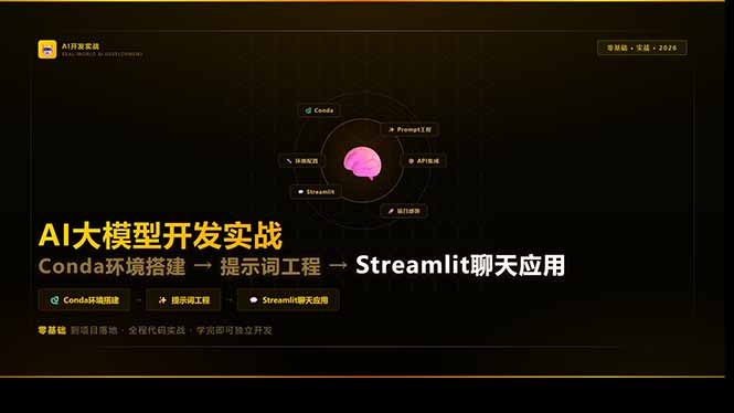 AI大模型开发实战：Conda环境搭建→提示词工程→Streamlit聊天应用，零基础到项目落地-龙部落