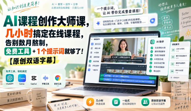 AI课程创作大师课,几小时搞定在线课程,告别数月熬制,免费工具+1个提示词就够了!【原创双语字幕】-龙部落