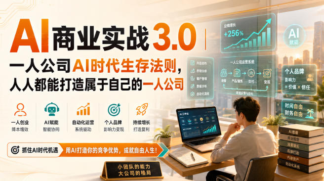 AI商业实战3.0|一人公司AI时代生存法则,人人都能打造属于自己的一人公司-龙部落