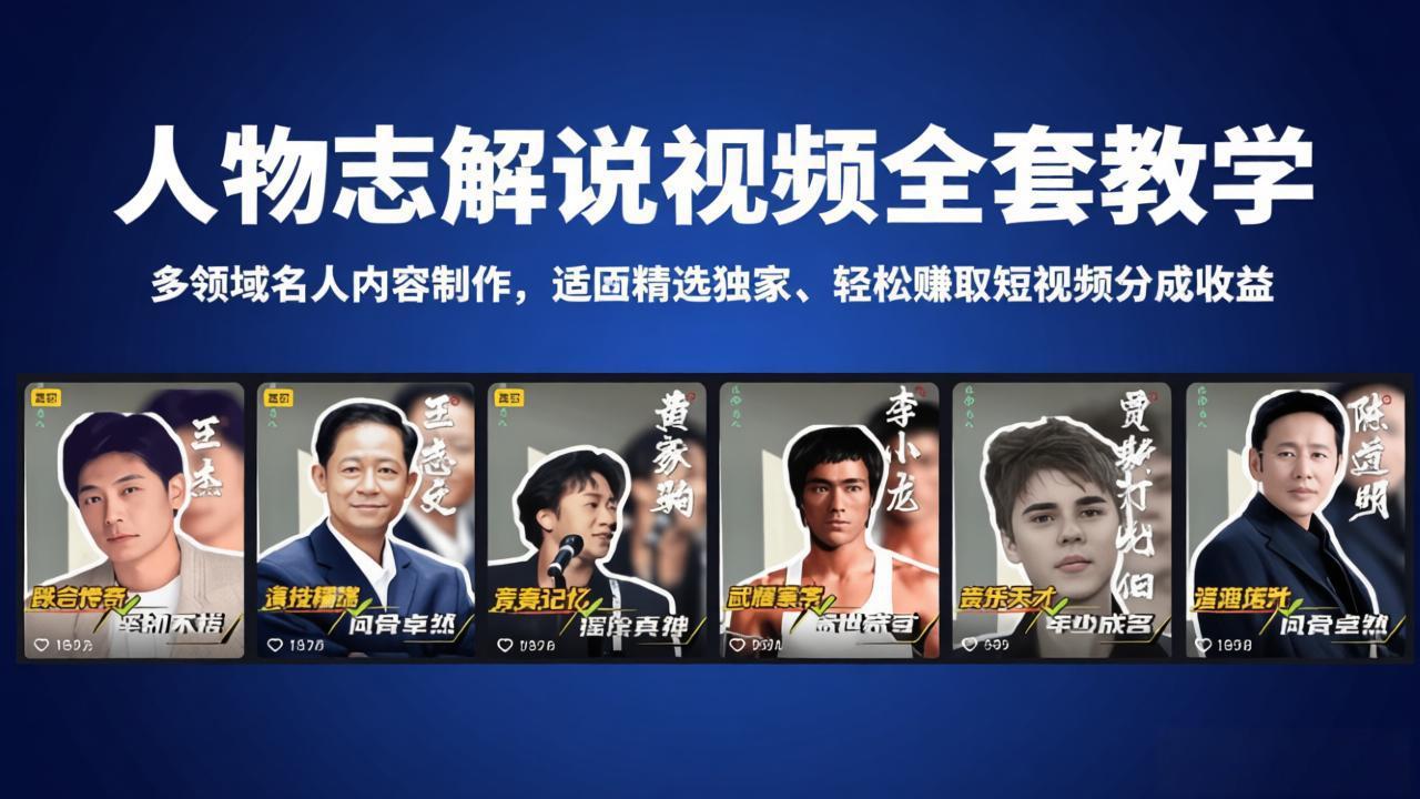 人物志解说视频全套教学，多领域名人内容制作，适配精选独家，轻松赚取短视频分成收益-龙部落