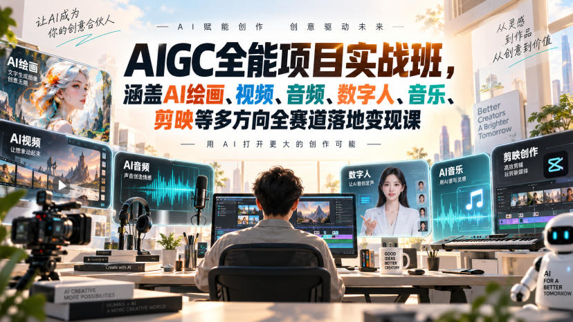 AIGC全能项目实战班，涵盖AI绘画、视频、音频、数字人、音乐、剪映等多方向全赛道落地变现课-龙部落