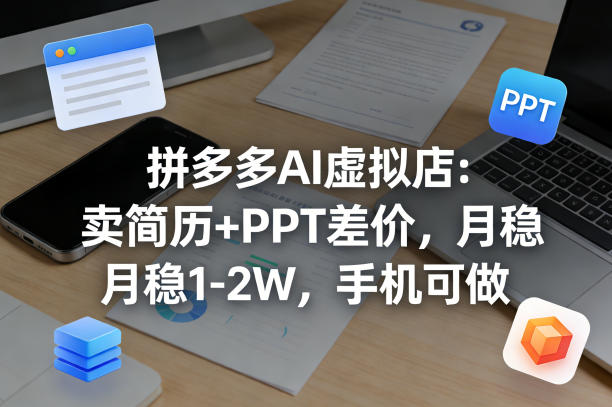 【暴力项目】拼多多AI虚拟店：卖简历+PPT差价，月稳1-2W，手机可做-龙部落