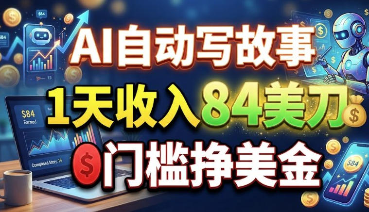 AI自动写故事，1天收入84刀，0门槛挣美刀-龙部落