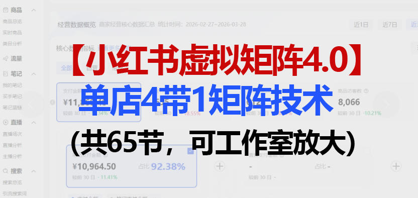 小红书虚拟矩阵4.0技术：单店4带1矩阵（共65节，可工作室放大）-龙部落