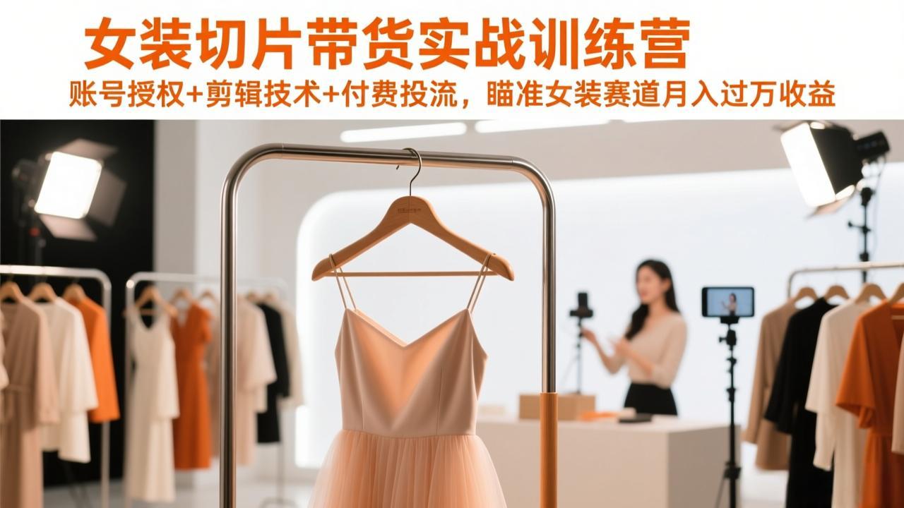 女装切片带货实战训练营,账号授权+剪辑技术+付费投流,瞄准女装赛道月入过万收益-龙部落