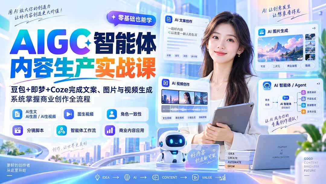 (20372期)AIGC智能体内容生产实战课:豆包+即梦+Coze完成文案、图片与视频生成,系统掌握商业创作全流程-龙部落