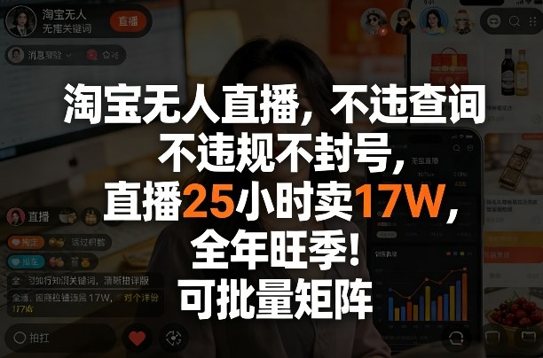 淘宝无人直播，不违规不封号，直播25小时卖17W，全年旺季！可批量矩阵【揭秘】-龙部落