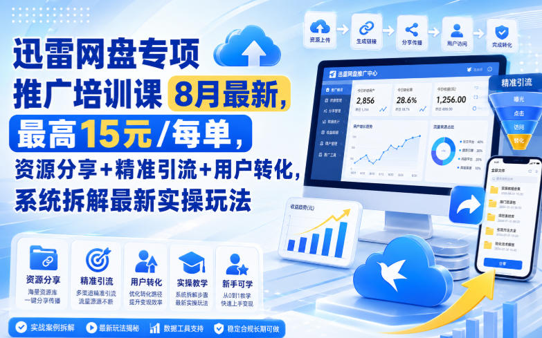 迅雷网盘专项推广培训课9月最新，最高15米/每单，资源分享+精准引流+用户转化，系统拆解最新实操玩法（更新0915）-龙部落