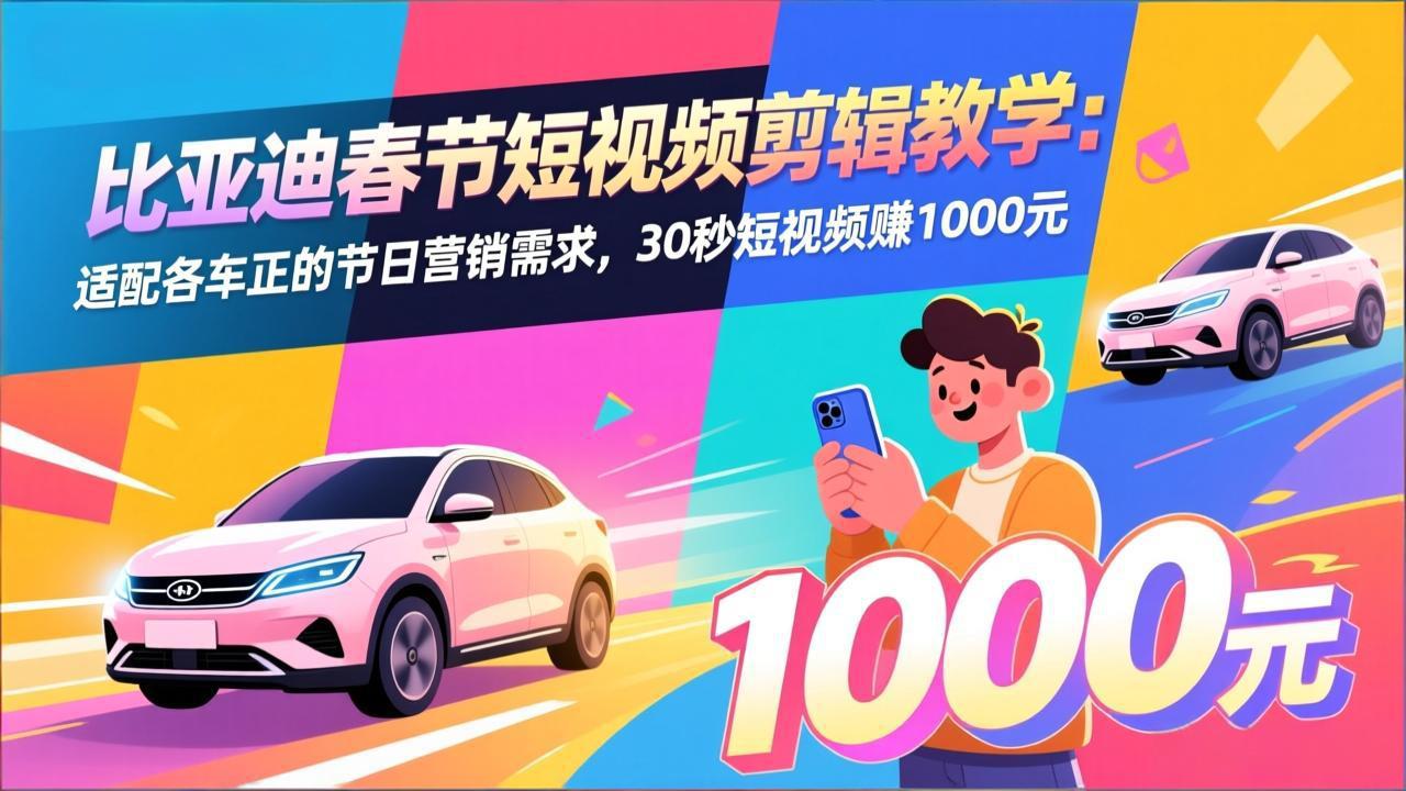 比亚迪春节短视频剪辑教学：适配各车企的节日营销需求，30秒短视频赚1000元-龙部落