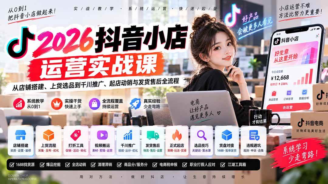 (20568期)2026抖音小店运营实战课|从店铺搭建、上货选品到千川推广、起店动销与发货售后全流程-龙部落