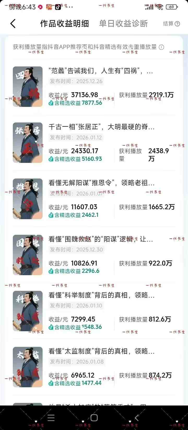 抖音300w粉丝博主的政史类科普视频教学，有大流量扶持，拿伙伴伙伴+精选独家双份收益-龙部落