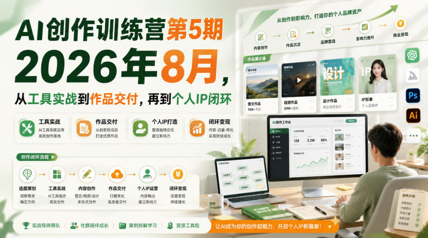AI创作训练营第5期2026年8月，从工具实战到作品交付，再到个人IP闭环（更新0904）-龙部落