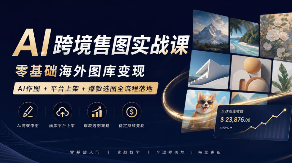 AI跨境售图实战课，零基础海外图库变现，AI作图+平台上架+爆款选图全流程落地-龙部落