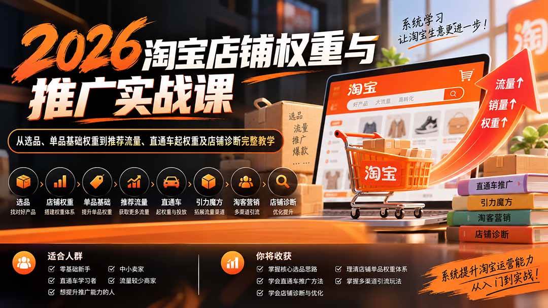 （20411期）2026淘宝店铺权重与推广实战课：从选品、单品基础权重到推荐流量、直通车起权重及店铺诊断完整教学-龙部落