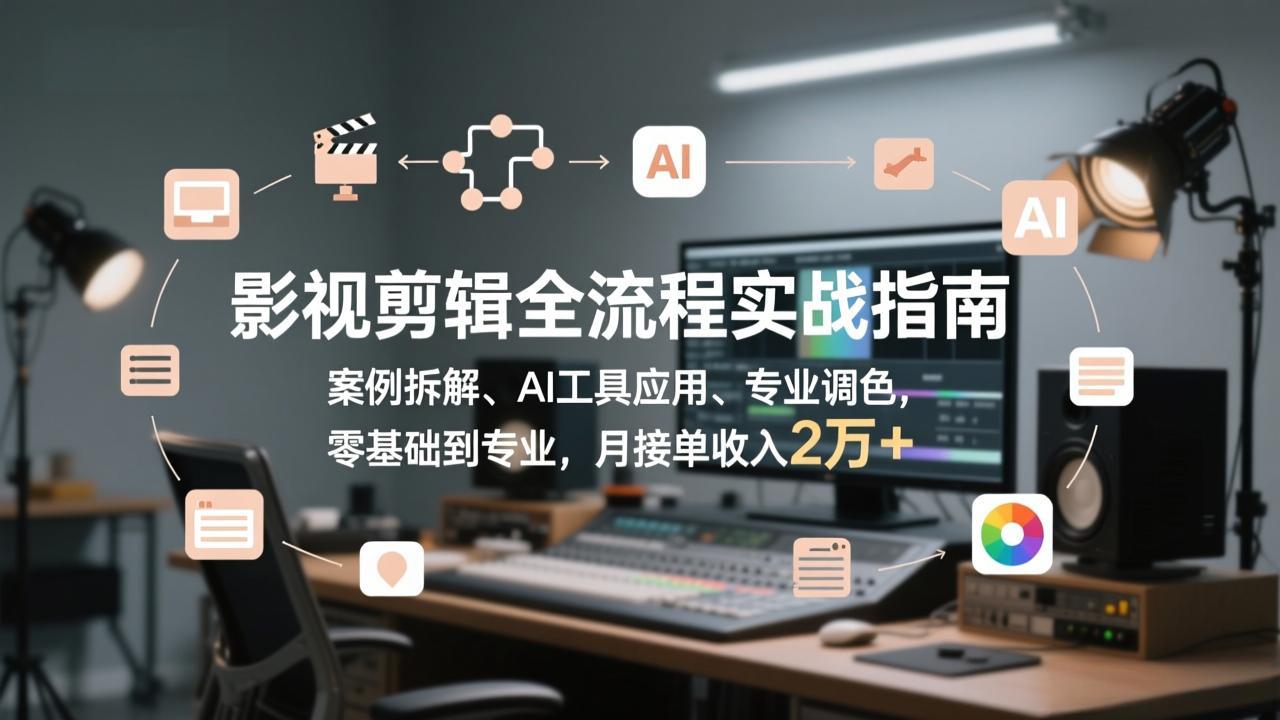 影视剪辑全流程实战指南，案例拆解、AI工具应用、专业调色，零基础到专业，月接单收入2万+-龙部落