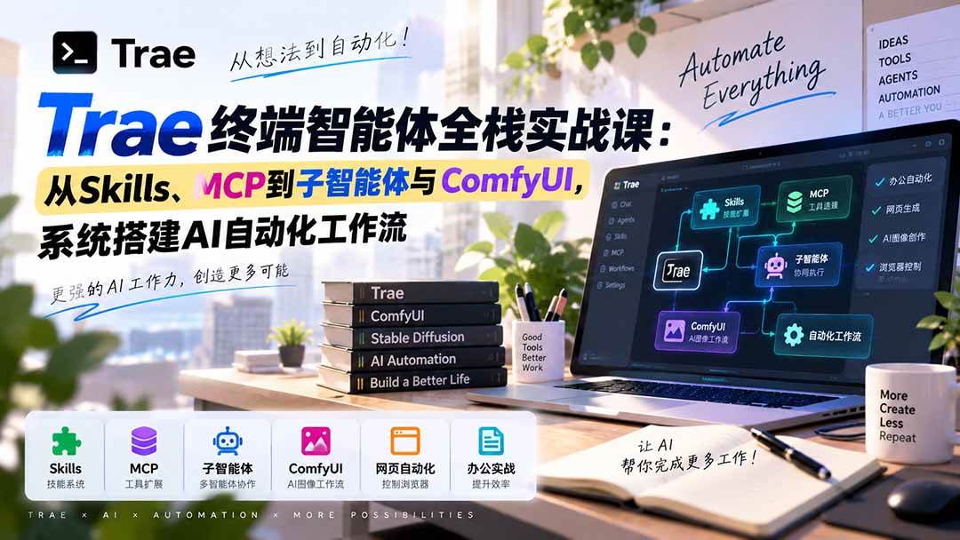 (20389期)Trae终端智能体全栈实战课:从Skills、MCP到子智能体与ComfyUI,系统搭建AI自动化工作流-龙部落
